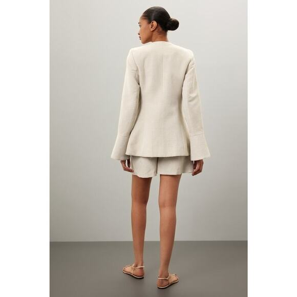 Co Beige Wool Hemp Blend Peplum Bell Sleeves One Button Blazer Jacket Size Small - Picture 2 of 15